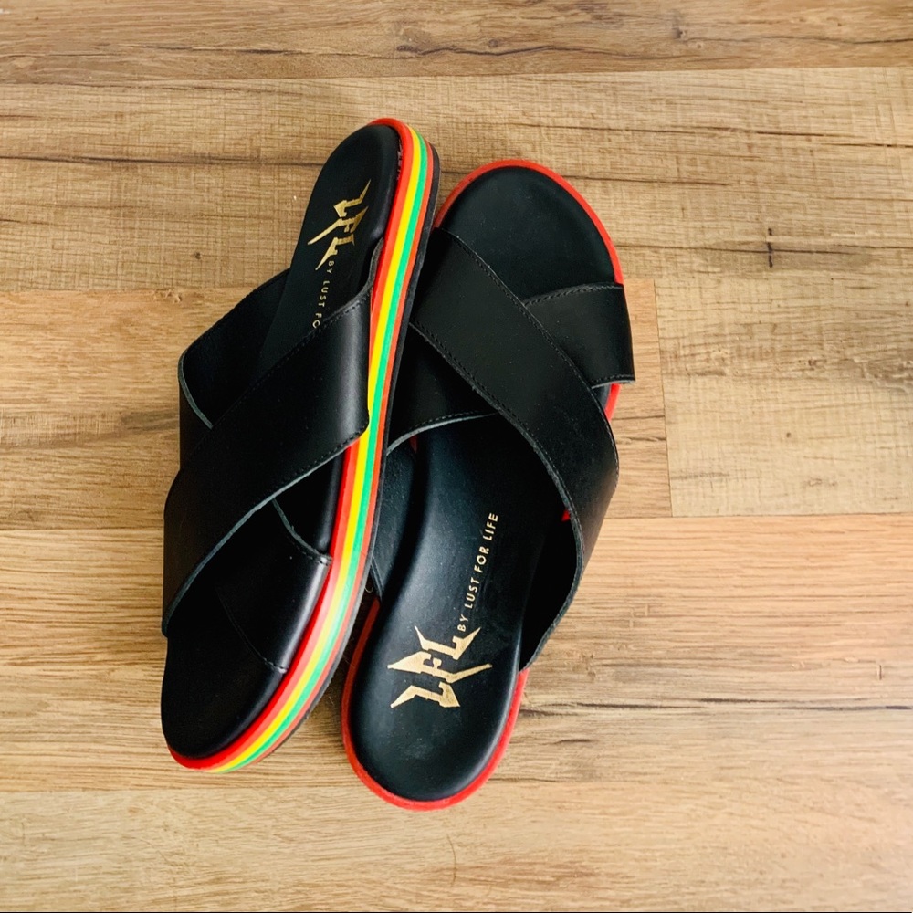 Black Rainbow Flat Sandals